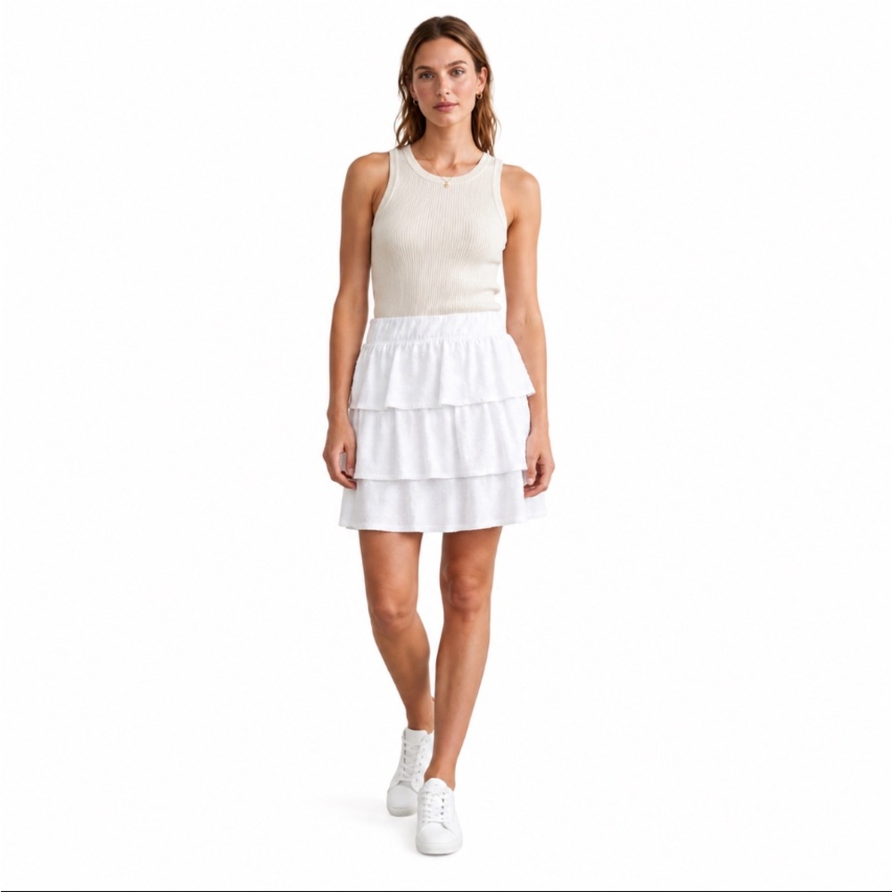 SOL ANGELES White Tiered Mesh Mini Skirt Size Small S 💥NWOT💥